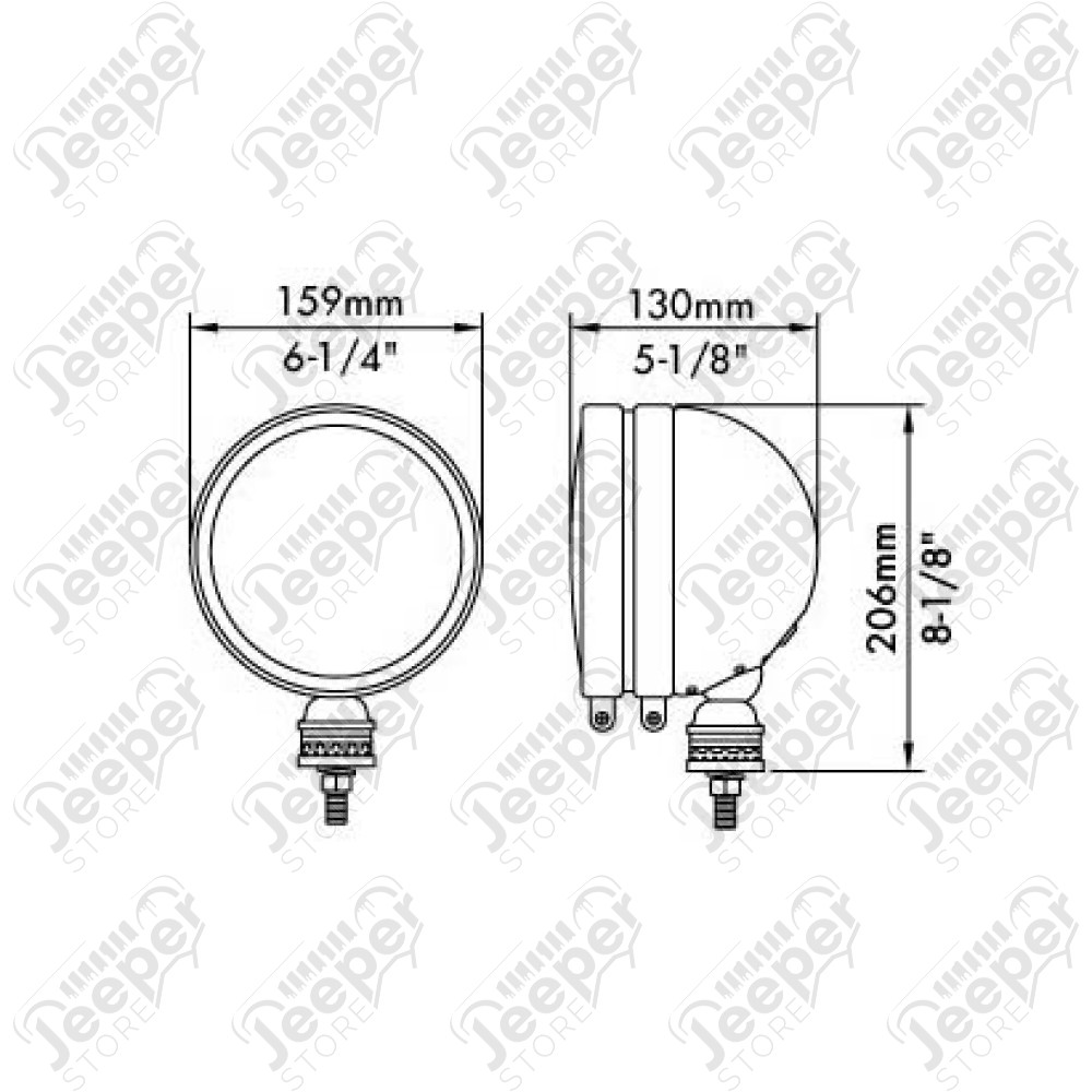 Phare halogène lampe portée rond en acier/Inox (diamètre: 6" - 15.24cm) 100W / 12V - JF615INOX