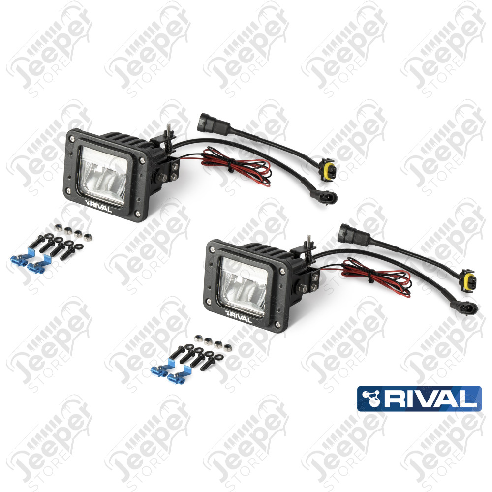 Phares LED antibrouillards carré (la paire) pour pare chocs avant RIval pour Jeep Wrangler JK, JL et Gladiator JT