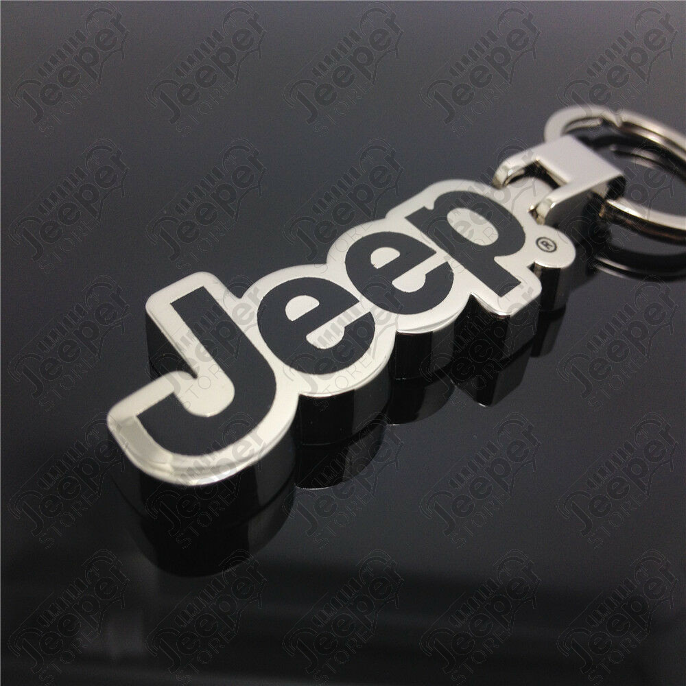 Porte clef Jeep en acier chrome et noir