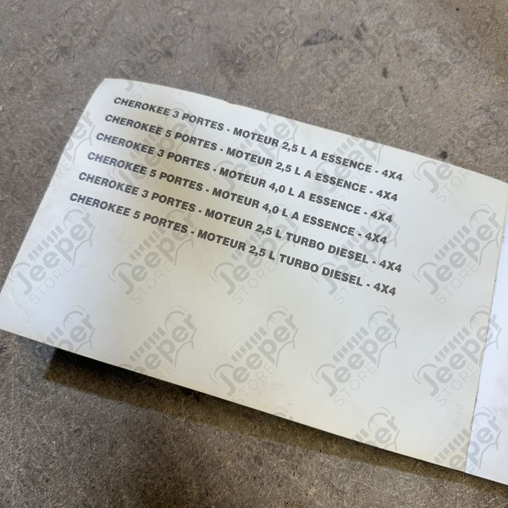 Occasion : Manuel d’utilisation Jeep Cherokee phase 2 du phase 1 pour Jeep Cherokee XJ (1994-1996)