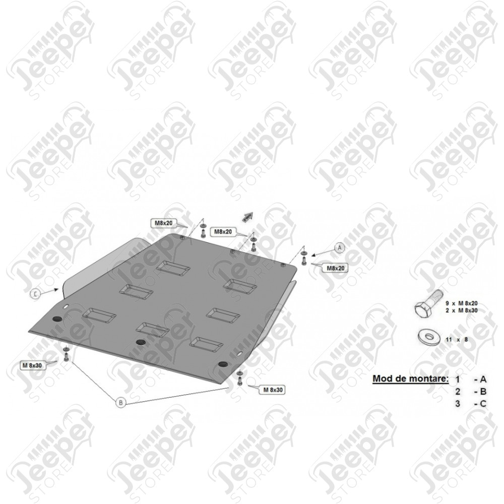 Protection acier boîte automatique "IronShield Gearbox" épaisseur : 2 mm pour Jeep Grand Cherokee WH, WK - 15007.651 / 00.550 / 5941986203830