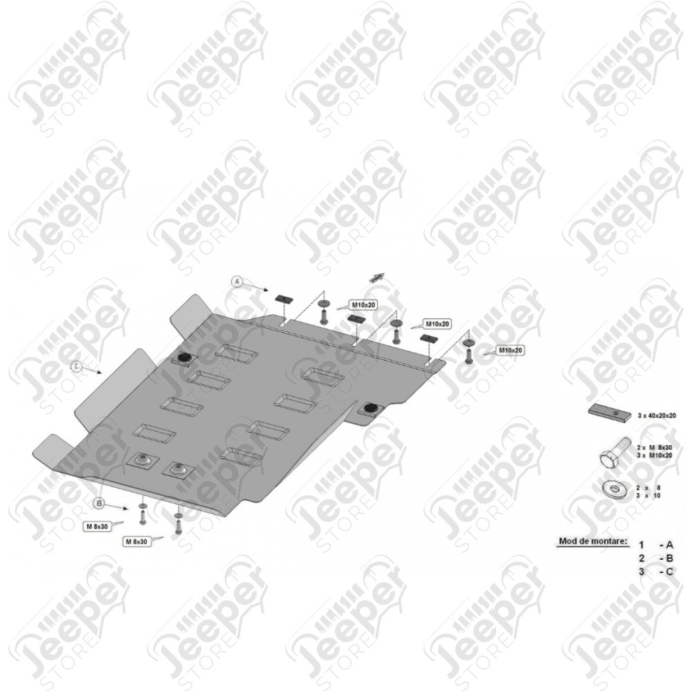 Protection acier boîte de vitesses + boîte de transfert FLJ Offroad "IronShield Drivetrain" épaisseur : 2mm pour Jeep Wrangler JL & JL Unlimited - 15007.301 / 00.505 / 5941986203885