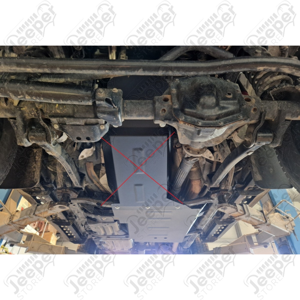 Protection acier boîte de vitesses + boîte de transfert FLJ Offroad "IronShield Drivetrain" épaisseur : 2mm pour Jeep Gladiator JT - 15007.351 / 00.505 / 5941986203885