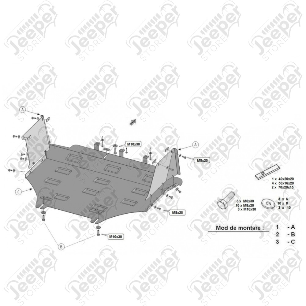 Protection acier moteur + radiateur + pare-chocs avant FLJ Offroad "IronShield Front" épaisseur : 2mm pour Jeep Patriot MK - 15007.801 / 28.500 / 5941986203854