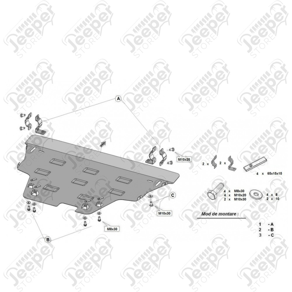 Protection acier moteur + boîte + radiateur + pare-chocs FLJ Offroad "IronShield Front" épaisseur : 2mm pour Jeep Renegade BU, BV - 15007.875 / 07.051 / 5941986203861