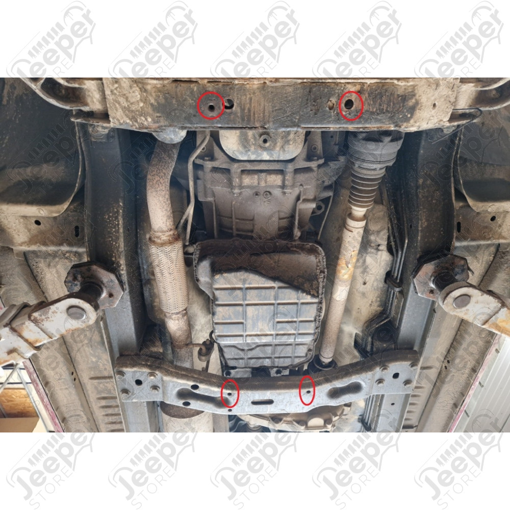Protection acier boîte de vitesses + boîte de transfert FLJ Offroad "IronShield Drivetrain" épaisseur : 2,5 mm pour Jeep Cherokee Liberty KJ - 15007.551 / 00.560 / 5941986203779
