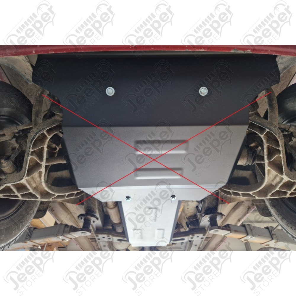 Protection acier boîte de vitesses + boîte de transfert FLJ Offroad "IronShield Drivetrain" épaisseur : 2,5 mm pour Jeep Cherokee Liberty KJ - 15007.551 / 00.560 / 5941986203779