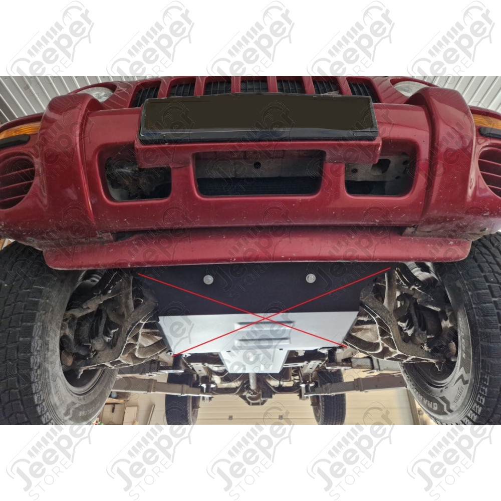 Protection acier boîte de vitesses + boîte de transfert FLJ Offroad "IronShield Drivetrain" épaisseur : 2,5 mm pour Jeep Cherokee Liberty KJ - 15007.551 / 00.560 / 5941986203779