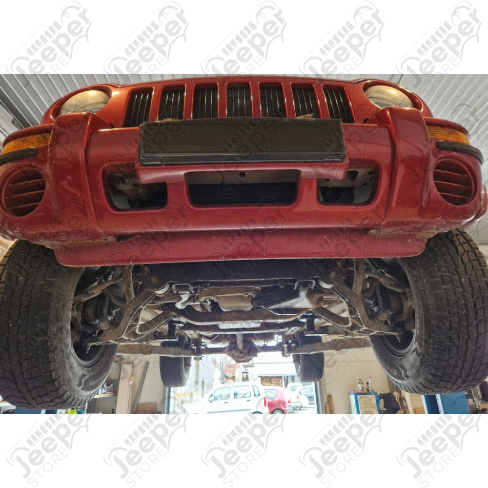 Protection acier boîte de vitesses + boîte de transfert FLJ Offroad "IronShield Drivetrain" épaisseur : 2,5 mm pour Jeep Cherokee Liberty KJ - 15007.551 / 00.560 / 5941986203779