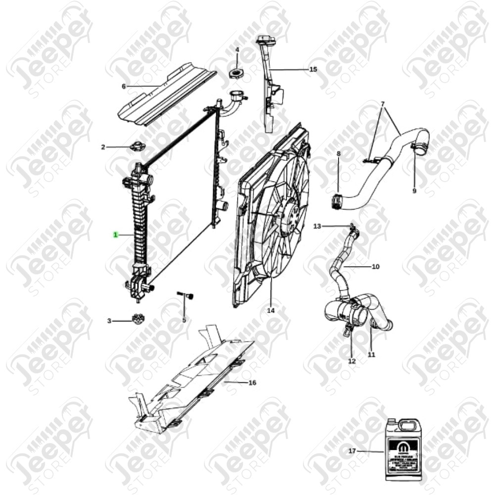 Radiateur de refroidissement moteur 3.0L CRD V6 (moteur VM) - Jeep Grand Cherokee WL / WK2 - 55038002AI / 55038002AE / 55038002AF / 55038002AG / 55038002AH / 55038002