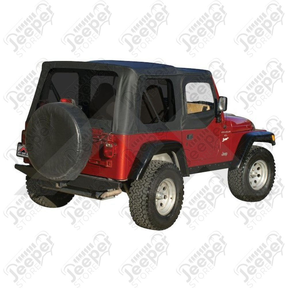Bâche soft-top de rechange sans support (armatures) avec fenêtres amovibles pour demi-portes Couleur : Black, Jeep Wrangler TJ