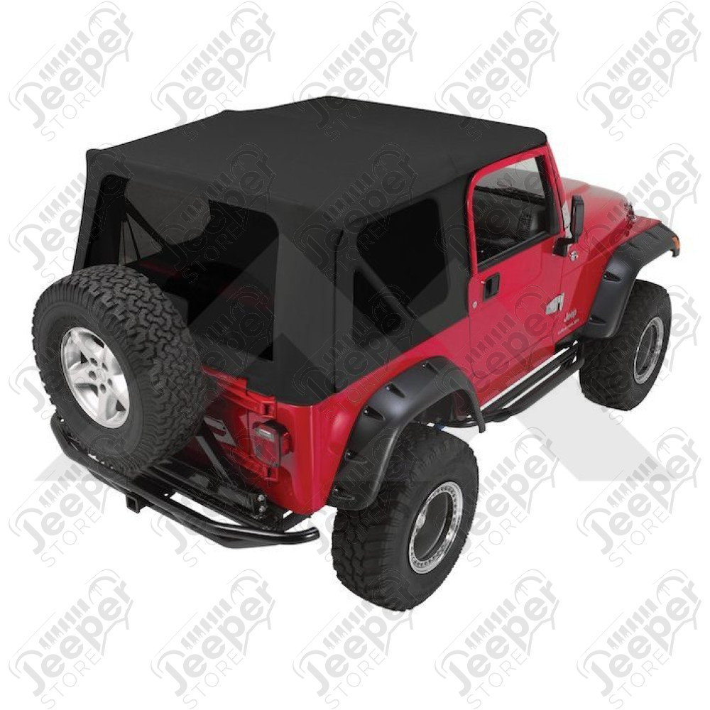 Bâche soft-top de rechange sans support (armatures) avec fenêtres amovibles pour demi-portes Couleur : Black, Jeep Wrangler TJ