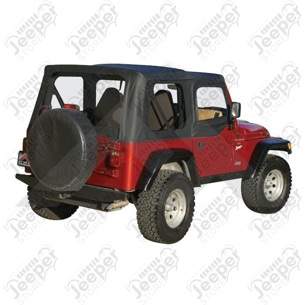 Bâche soft-top de rechange sans support (armatures) avec fenêtres amovibles pour demi-portes Couleur : Black, Jeep Wrangler TJ