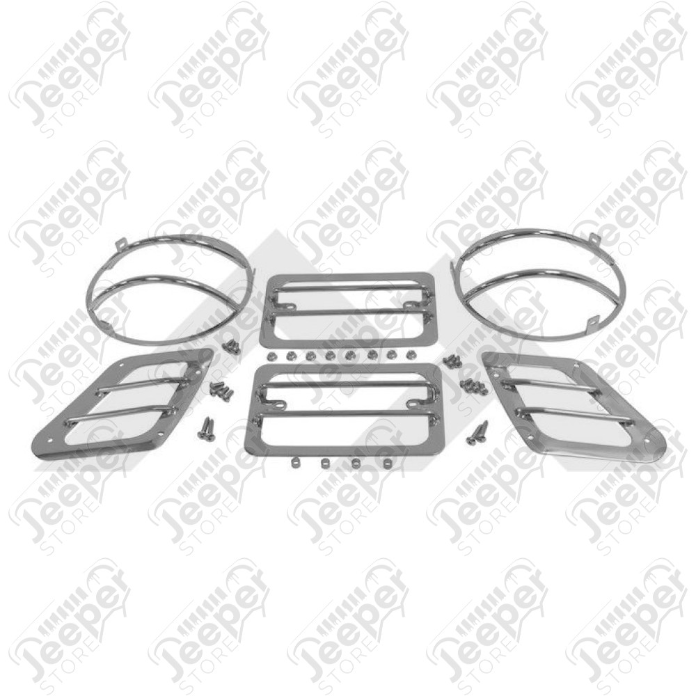 Kit de grilles de protection de feux avant en acier / inox (kit de 6) Jeep Wrangler TJ