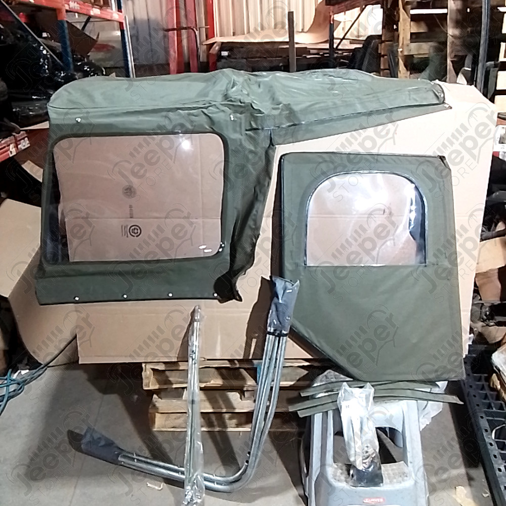 N.O.S. : Bâche capotage de remplacement avec fixation complete (marque Kayline) couleur verte khaki pour Jeep MB, M201, CJ2A
