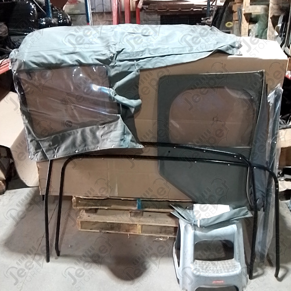 N.O.S. : Bâche capotage de remplacement avec fixation (marque Kayline) couleur verte khaki pour Jeep M38, CJ3A, CJ3B