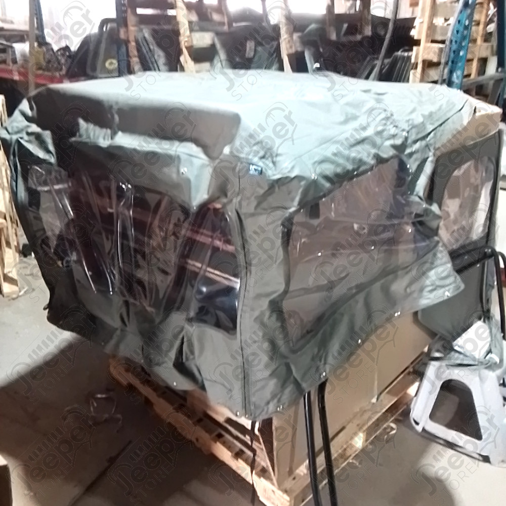 N.O.S. : Bâche capotage de remplacement avec fixation (marque Kayline) couleur verte khaki pour Jeep M38, CJ3A, CJ3B