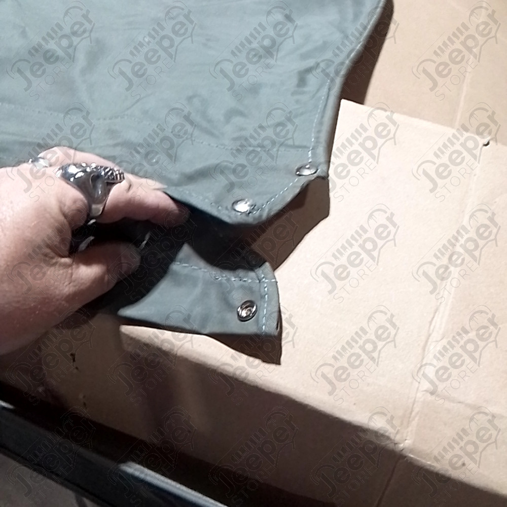 N.O.S. : Bâche capotage de remplacement avec fixation (marque Kayline) couleur verte khaki pour Jeep M38, CJ3A, CJ3B