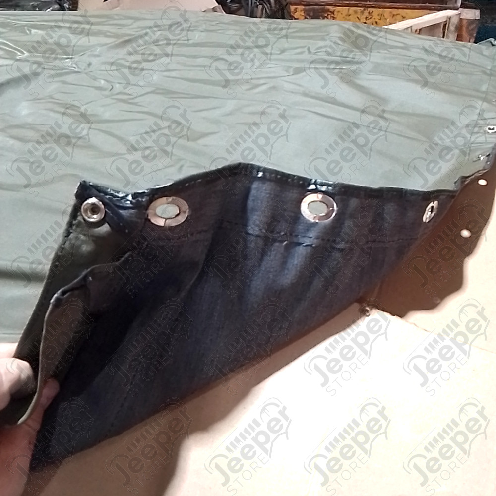N.O.S. : Bâche capotage de remplacement sans aucune fixation (marque Kayline) couleur verte pour Jeep MB, M201