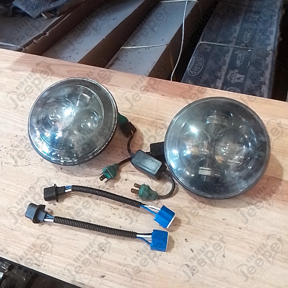 Occasion : Lot de 2 phares avant ronds à LED de 7" pour Jeep CJ6, CJ7, CJ8, TJ, JK