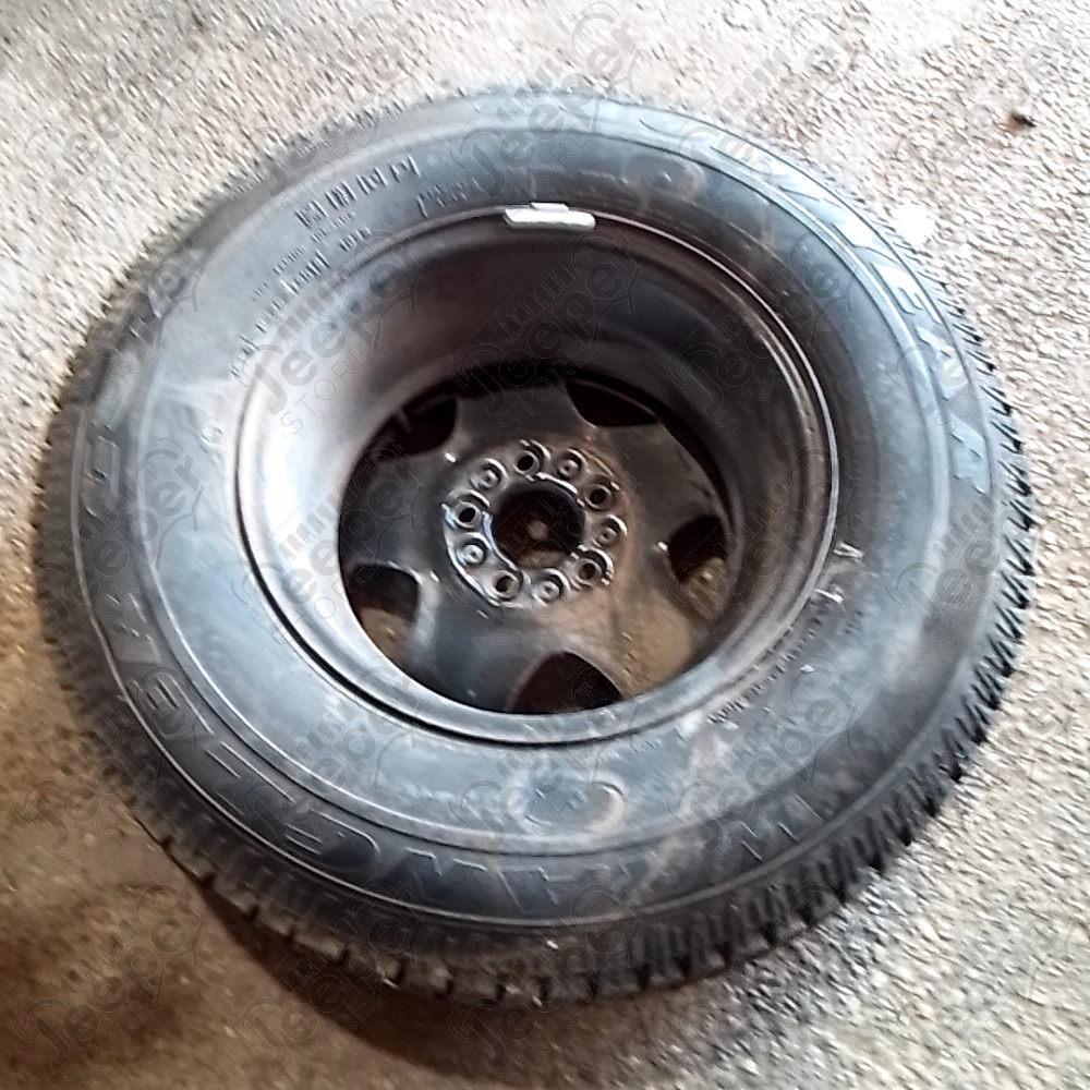 Occasion : Roue avec jante acier d'origine + pneu GOODYEAR Wrangler GS. A en 225/75R15 pour Jeep YJ, TJ, XJ