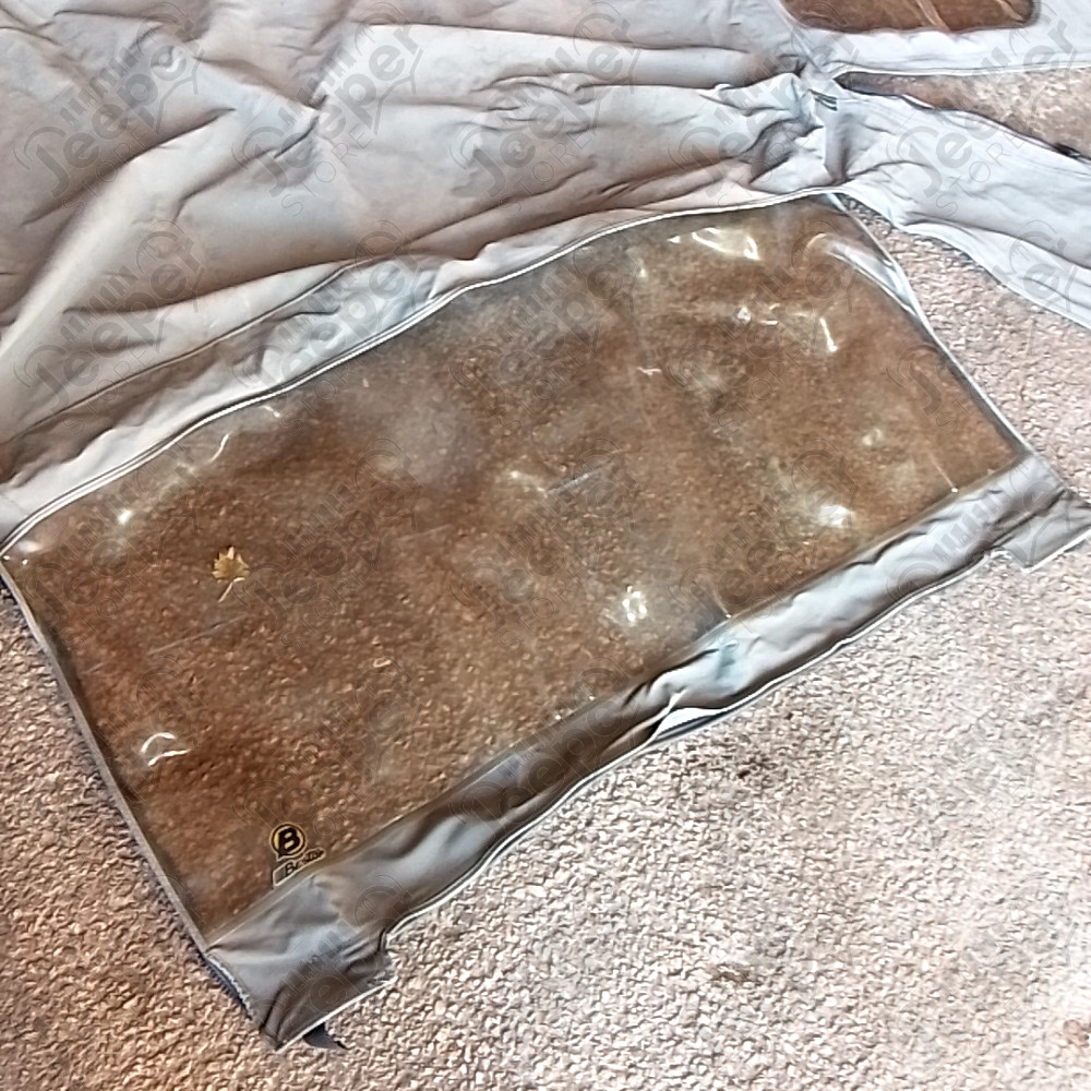 Occasion : Bâche Bestop grise avec fenêtres et lunette arrière plastique, incomplète sans aucune armature. pour Jeep CJ7, YJ