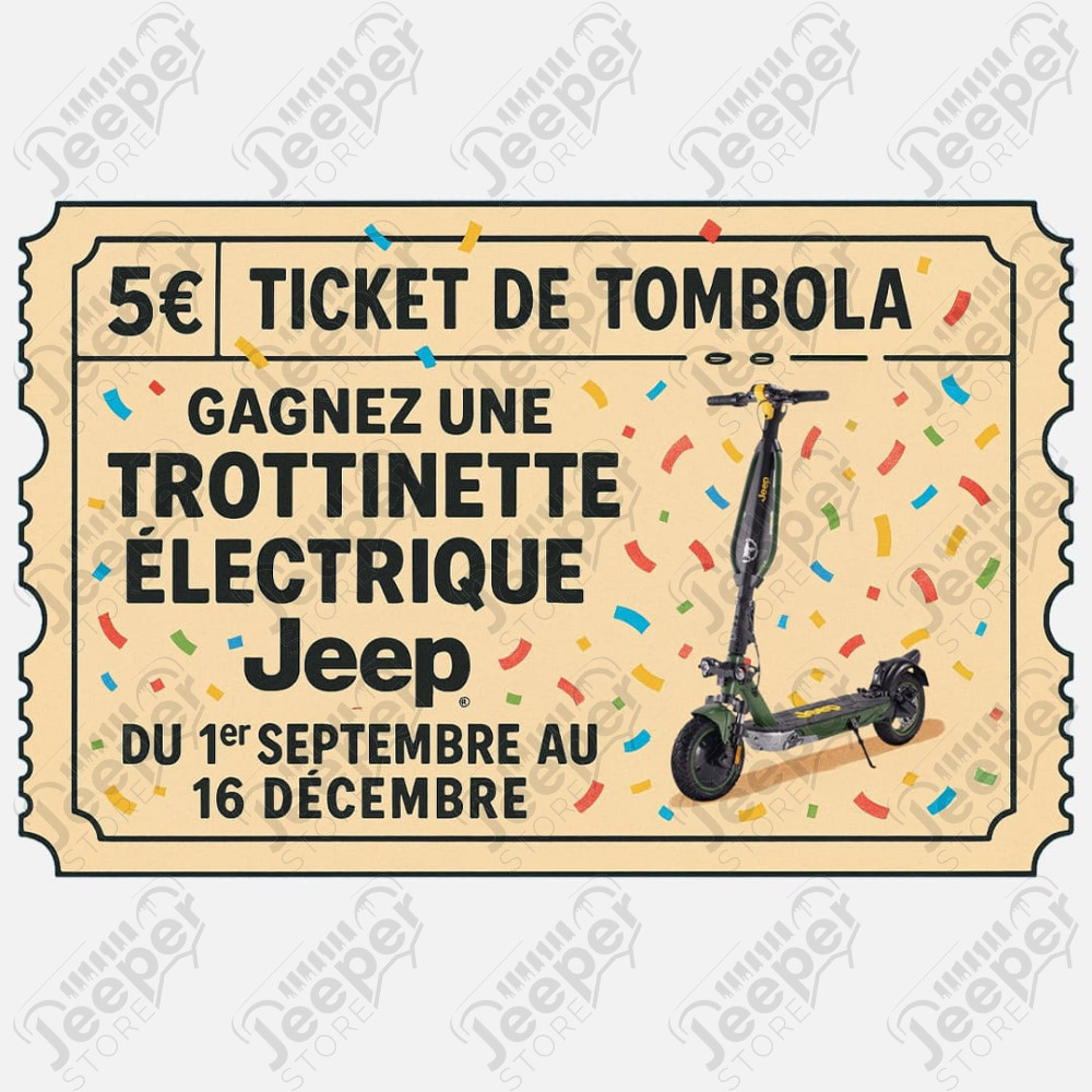 Tombola Jeeper Store 2025, cadeaux Trottinette électrique Jeep 2xe Adventurer