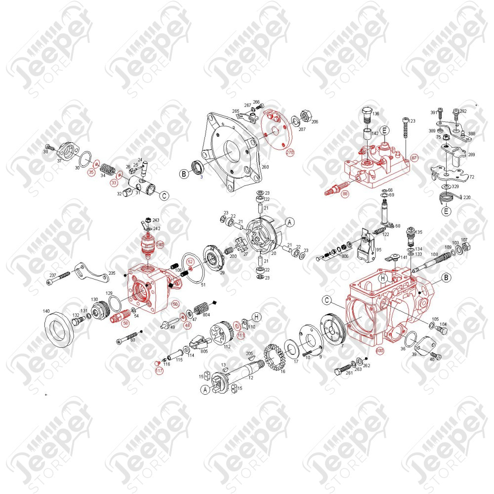 Kit pochette de joints pour pompe à injection Bosch VE pour 2.1L TD Jeep Cherokee XJ