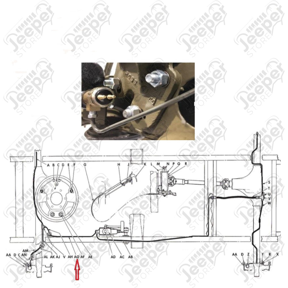 Tube rigide frein (conduite maître cylindre pont avant) Jeep Willys MB, GPW, M38, M38-A1, M201, CJ2A
