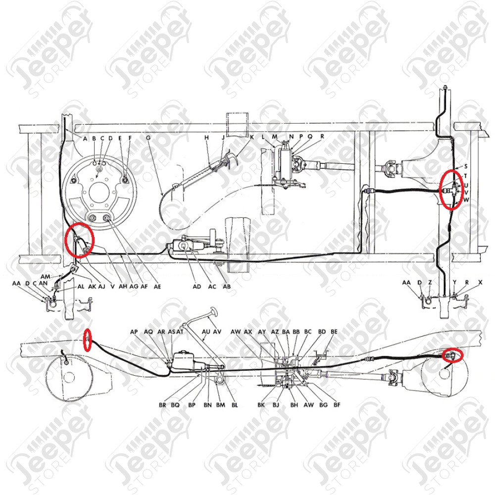 Raccord en T pour tube rigide sur pont avant ou arrière pour Jeep Willys MB, CJ2A, CJ3A, CJ3B, CJ5, M38, M38-A1, CJ6, C101, C104, CJ7, FC150, FC170, Willys Pickup - JO637432 / WO637432
