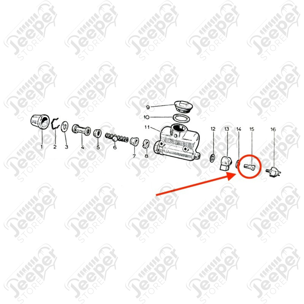 WO637605(1) Vis creuse raccord 2 voies sur maitre cylindre de frein, (entre raccord T et contacteur stop) Jeep Willys MB, GPW, M38, M38-A1, M201, CJ2A, CJ3B