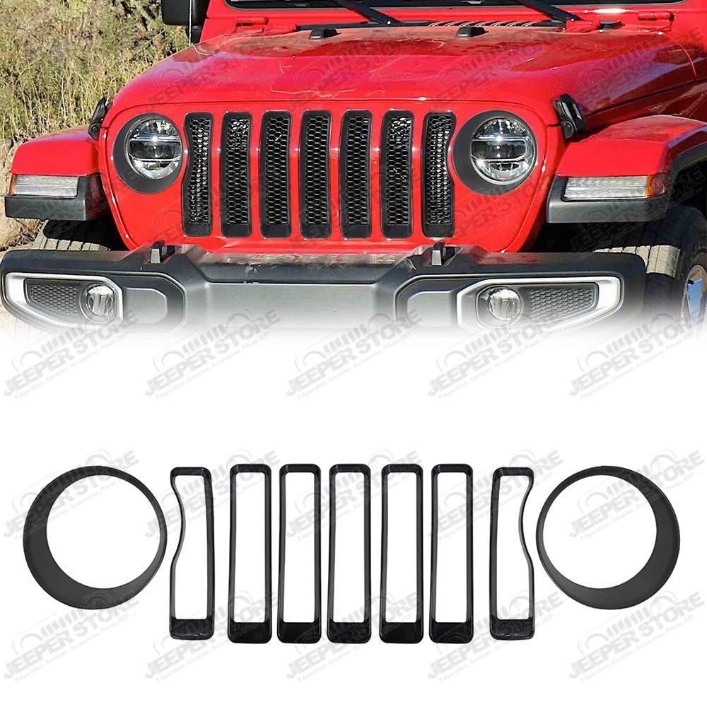 Kit d'inserts noir (enjoliveurs) de calandre et phares pour Jeep Wrangler JL