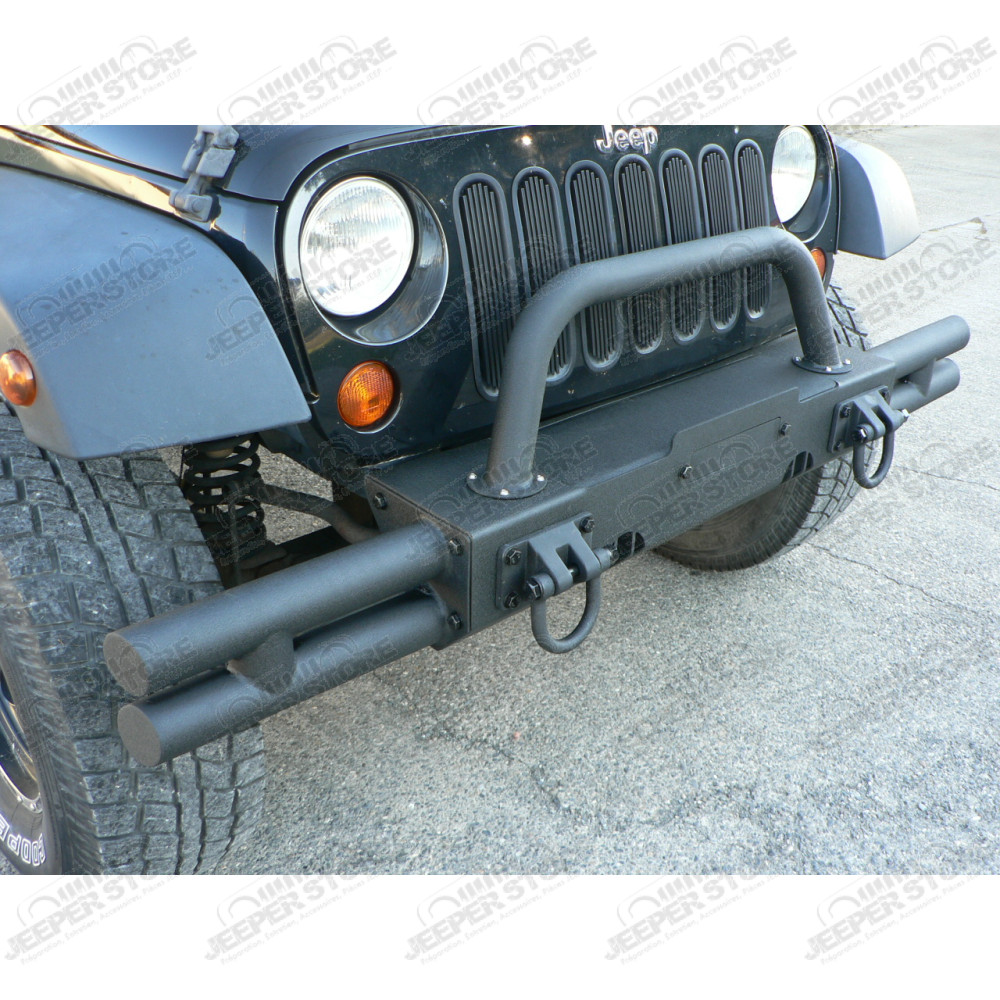 Pare chocs avant en acier avec double tubes pour Jeep Wrangler JK (avec porte treuil et plaque de fermeture) NON COMPATIBLE AVEC LES PARE CHOCS RUGGED RIDGE. 