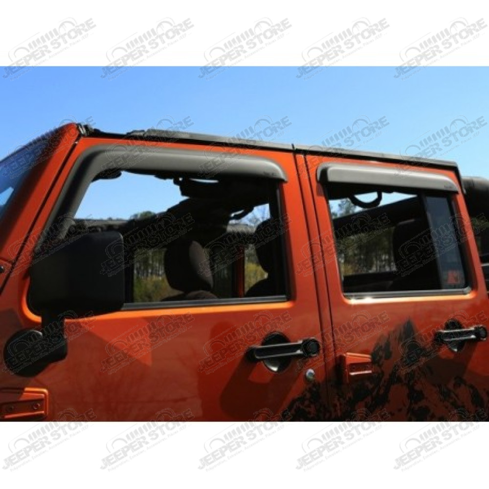 Kit de 4 déflecteurs de vitres (couleur noir mat) pour Jeep Wrangler JK Unlimited (4 portes)