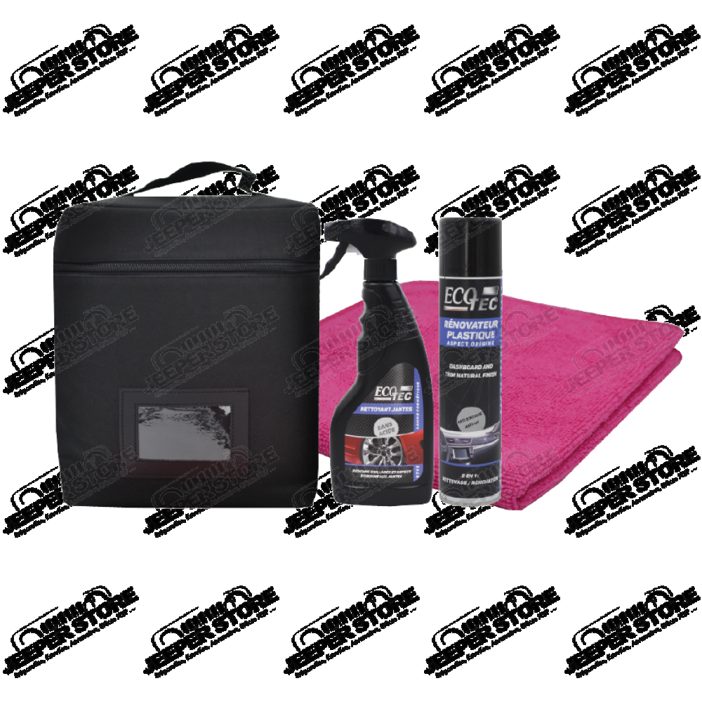 Pack cosmétique nettoyant EcoTec (sacoche +Nettoyant jantes + Rénovateur plastique + micro fibre) - ECO5014