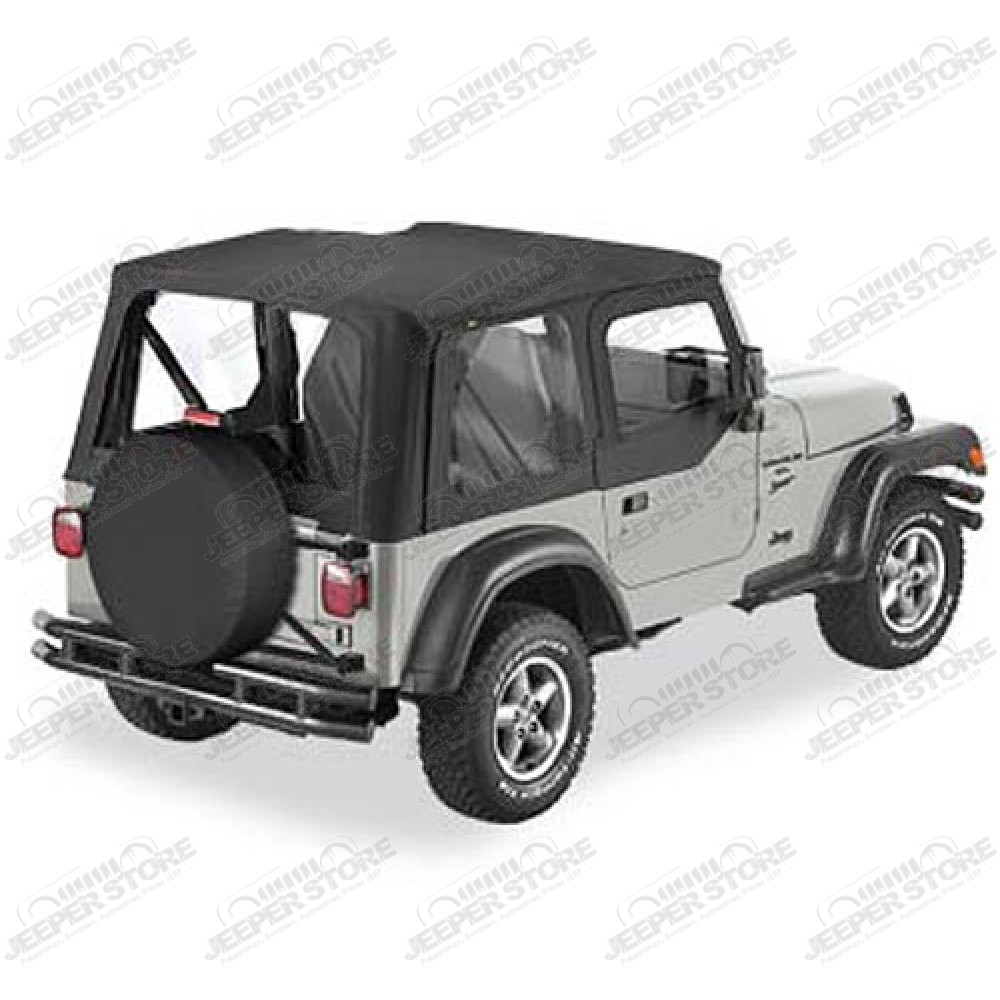 Bâche soft-top de rechange sans support (armatures) avec fenêtres amovibles pour demi-portes Couleur : Black, Jeep Wrangler TJ
