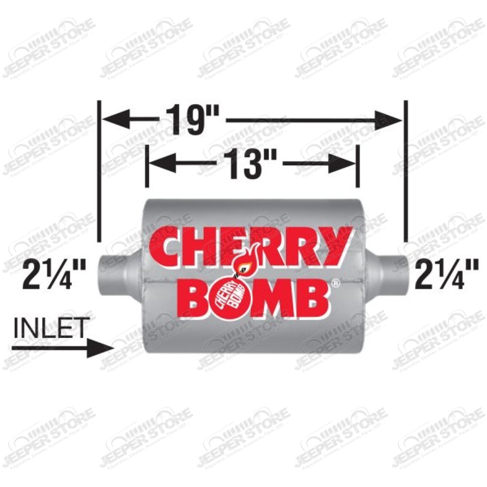 Silencieux universel "Cherry Bomb" acier aluminié, diamètre int. : 57mm ou 2.25" - long: 48.26cm