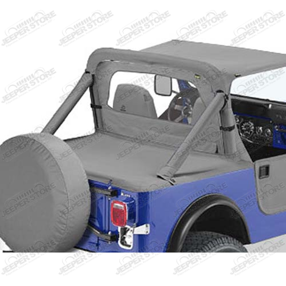 Couverture de plateau de chargement "Duster" (vendu avec armature) Couleur: Charcoal (gris), Jeep CJ7 et Wrangler YJ (sans pouvoir garder l'armature de la bâche dessous)