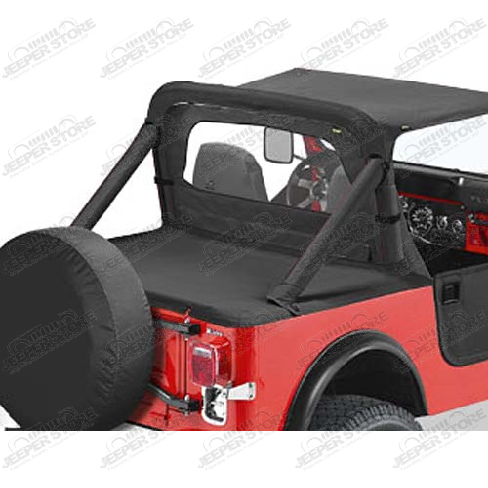 Couverture de plateau de chargement "Duster" (vendu avec armature) Couleur: Black Denim, Jeep CJ7 et Wrangler YJ (sans pouvoir garder l'armature de la bâche dessous)