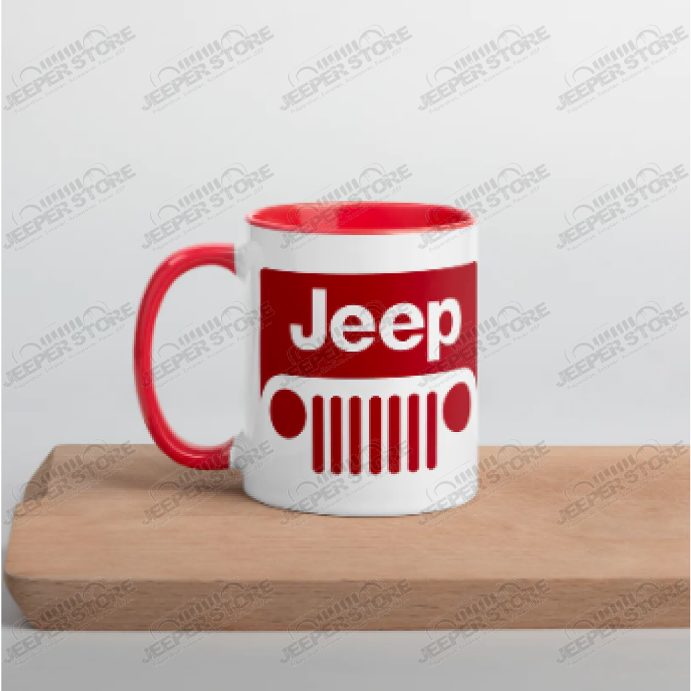 Goodies : Mug Jeep avec logo calandre en céramique avec intérieur rouge (taille : 15oz)