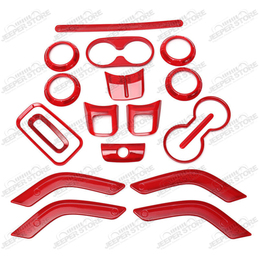 Kit d'enjoliveurs de tableau de bord et portes (18 pièces) (couleur: rouge) pour Jeep Wrangler JK