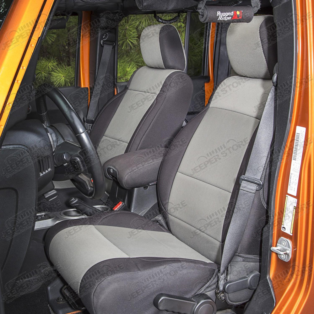 Seat Cover Kit, Front, Neoprene, Black/Gray; 11-18 Jeep Wrangler