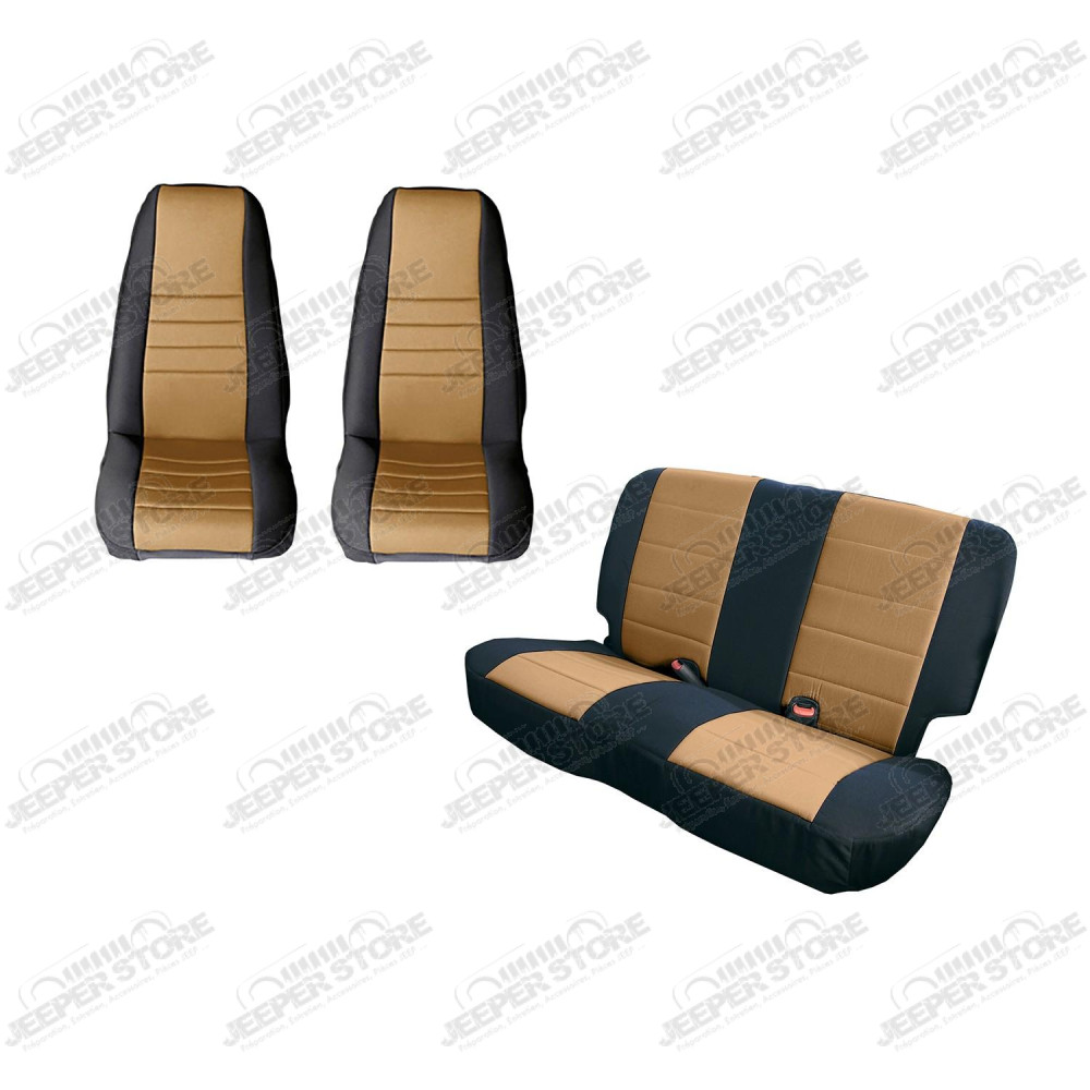 Seat Cover Kit, Black/Tan; 80-90 Jeep CJ/Wrangler YJ