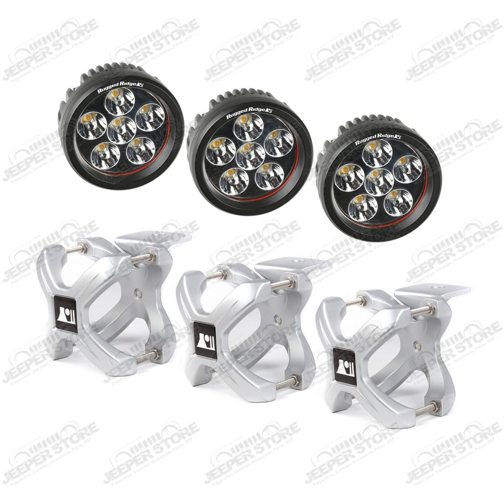 Light Kit, X-Clamp/Round LED, Large, Silver, 3 Pieces
