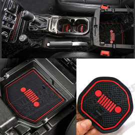 Kit tapis caoutchouc pour rangement tableau de bord avec logo Jeep couleur rouge pour Jeep Wrangler JL