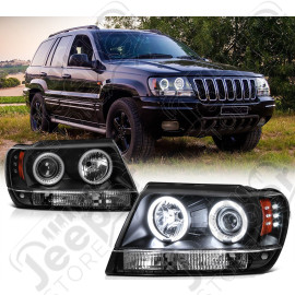Kit de 2 phares verre clair sur fond noir - Jeep Grand Cherokee WJ / WG