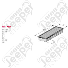 Filtre à air 2.0L essence et 2.1L diesel forme rectangulaire - Jeep CJ, Cherokee XJ - KNECLX35