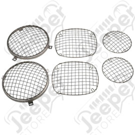 New Old Stock: Kit grilles protections de feux avant et arrière acier inox Jeep CJ (6 pièces) (SANS VISSERIE)