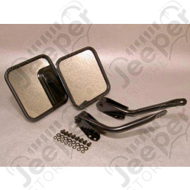 Kit de rétroviseurs extérieurs acier noir CJ / YJ (la paire) Ils se fixent sur le bas de la charnière de baie de pare brise.
