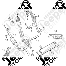 Pare chaleur silencieux d'échappement arrière pour 3.6L et 3.8L V6 essence Jeep Wrangler JK - 55395955AC / 55395955AA